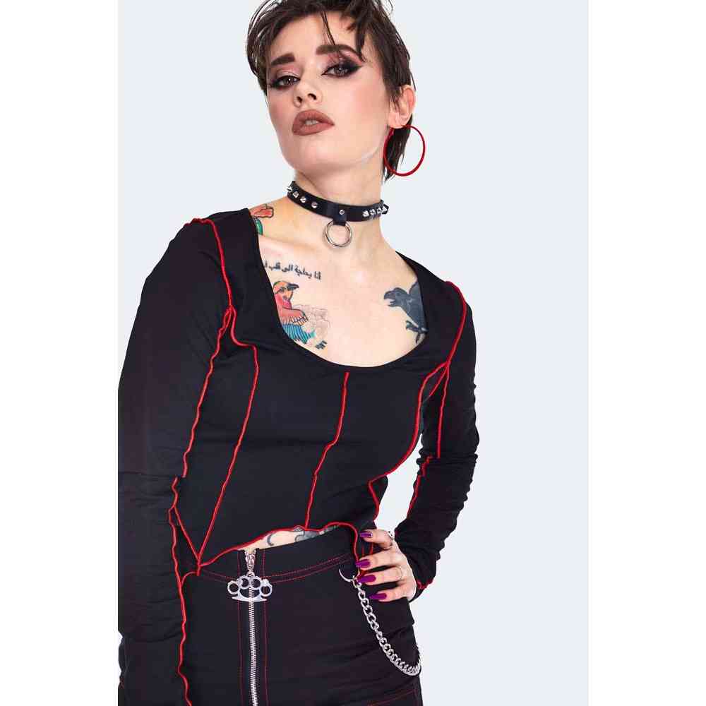 Jawbreaker - Contrast Stitch Panelled Longsleeve top - Black
